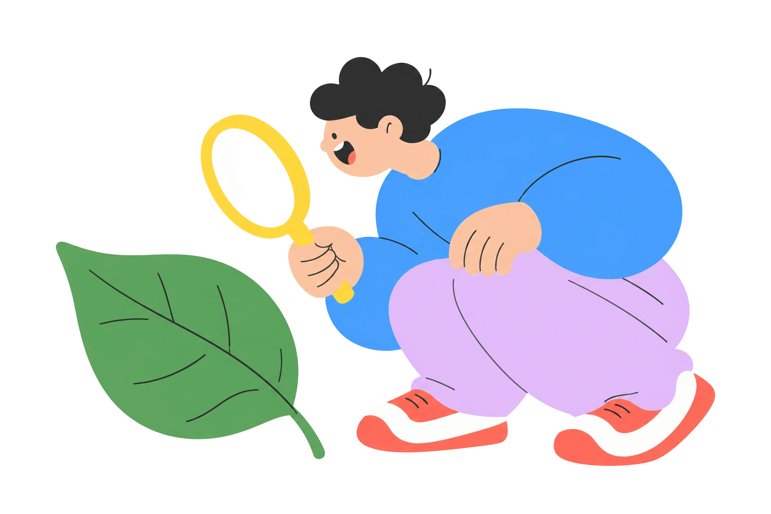 A curious learner examines a leaf